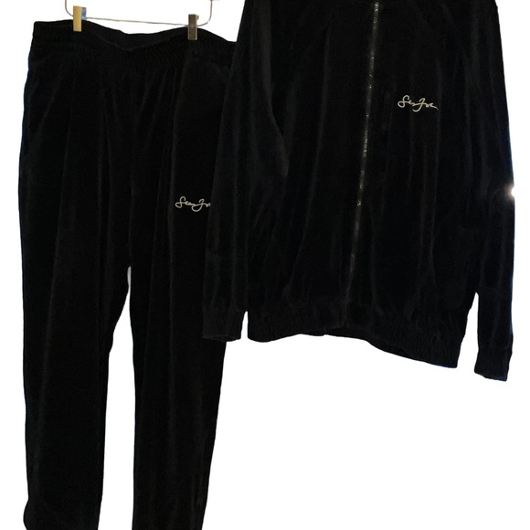 Sean John Other - Sean John Velour Tracksuit Set Black Y2K Zip Jacket Joggers L